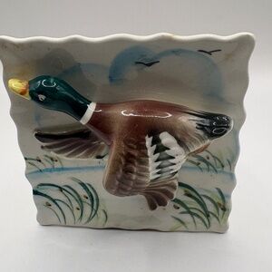Vintage Duck Picture Or Planter Ceramic Wall Hanging
